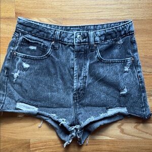 Distressed Gray Denim Shorts